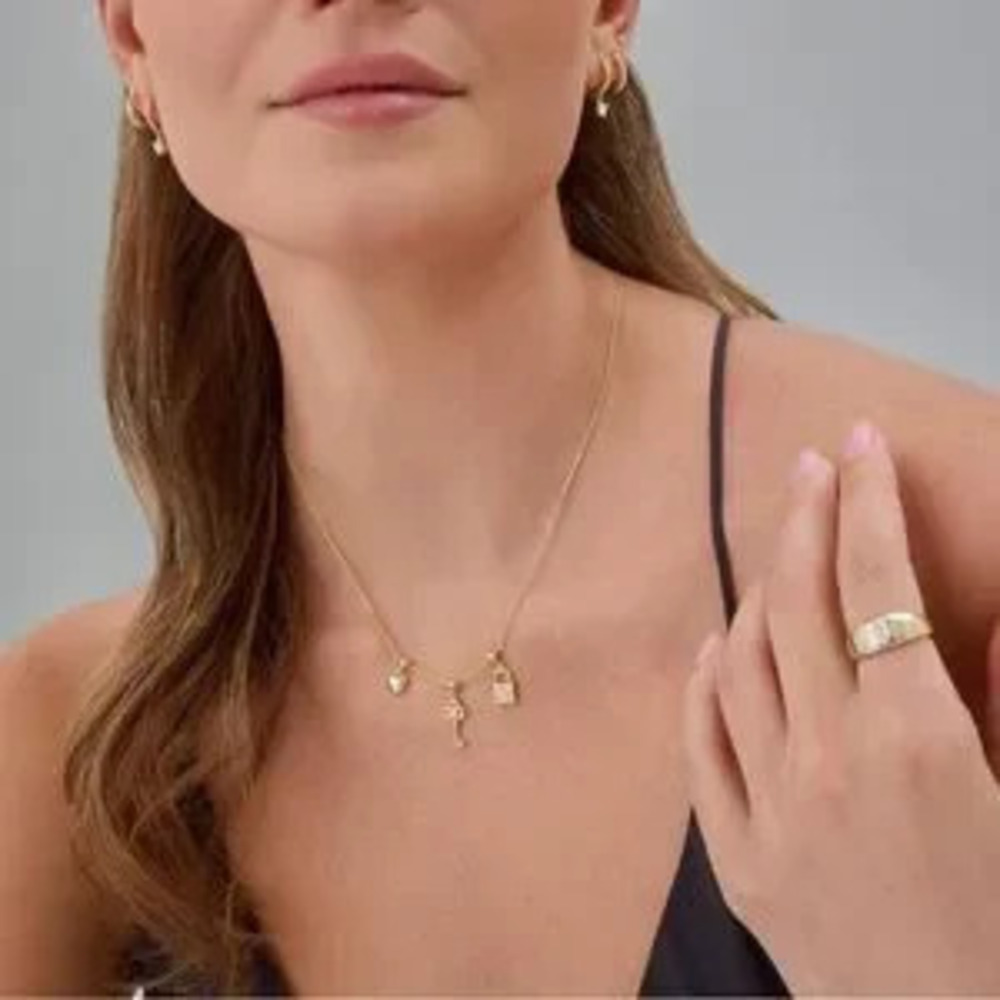 NEW?14k Gold Plated Three Charms Pendant Necklace